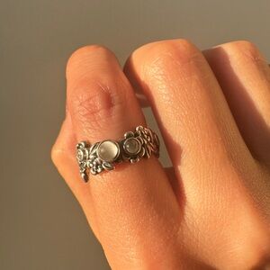 Pandora Nature’s Serenity Sterling  Silver Ring (Blue Topaz, Moonstone & CZ)